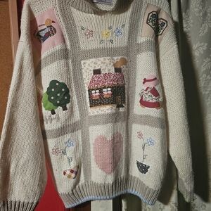 Charming Patchwork Sweater - Cream and Multicolor